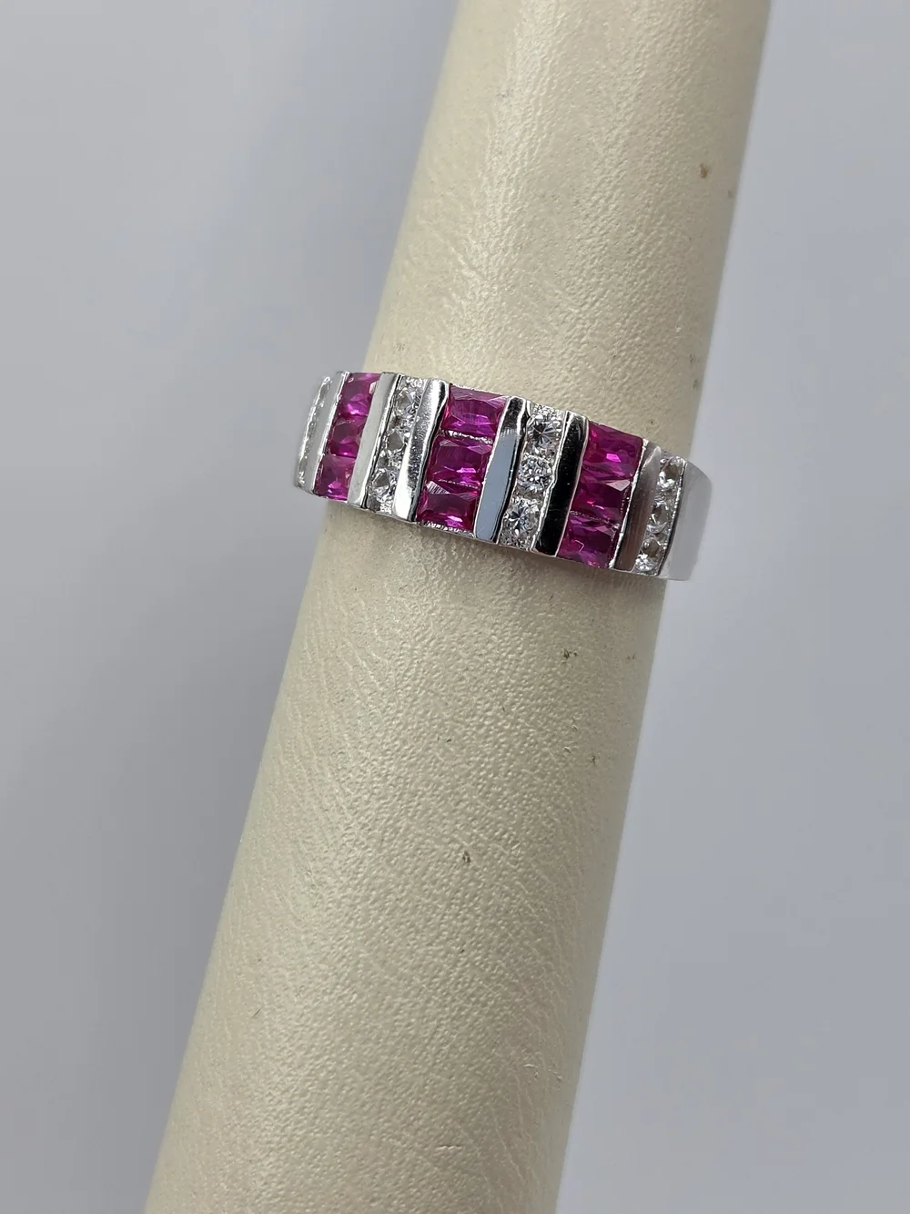 NEW 925 Sterling Silver Ruby Ring Lab Created White Sapphire Size 7 Fine Jewelry